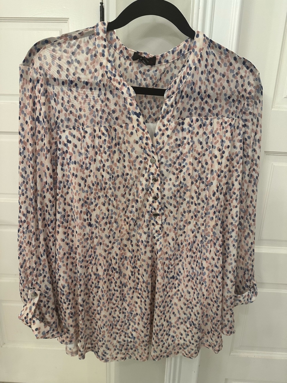 Cocomo Woman XL Colorful Sheet Tunic Blouse Shirt Top Roll Tab Sleeve Stretch